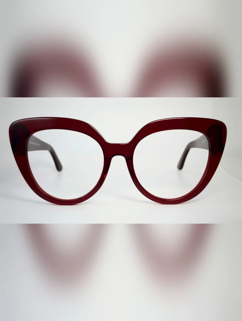 Santa Monica. Women's Oversized Cat Eye Glasses -Translucent Burgundy.